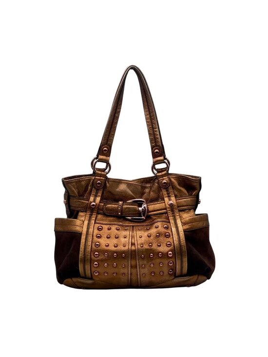 b. makowsky Handbags - B. Makowsky Metallic Brown Glove Leather Columbia Studded Shopper Bag